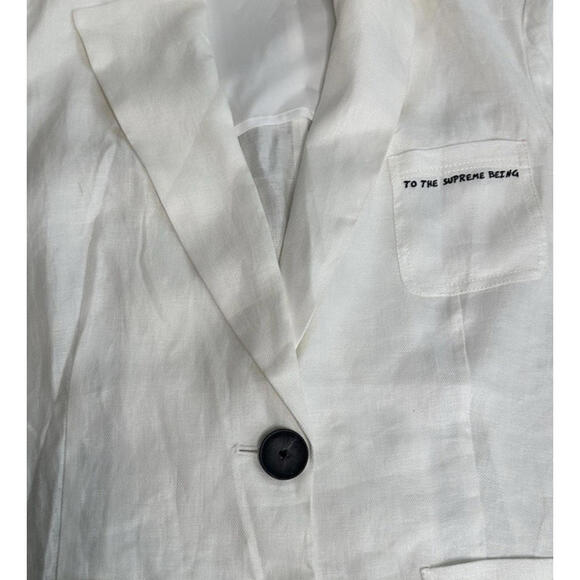 iRoo Flax Linen Two Button Blazer "To The Supreme Being" Embroidered Pocket - Picture 4 of 8